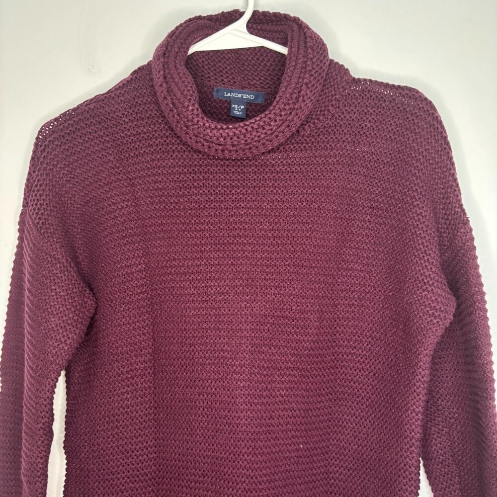 Land's End Turtleneck Sweater Women's Xs Burgundy Stretch Knit Long Sleeve Tunic